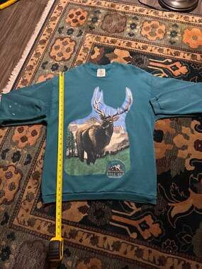 Vintage 90s National Wildlife Federation Bull Elk Graphic Sweatshirt XL Teal